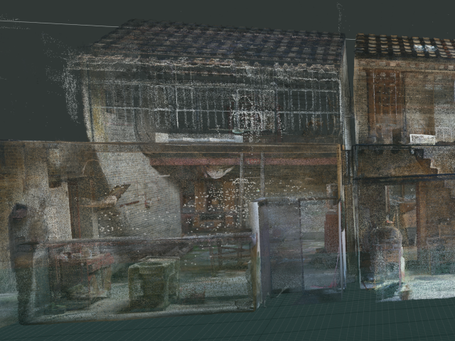 Point-cloud snapshot of an old house